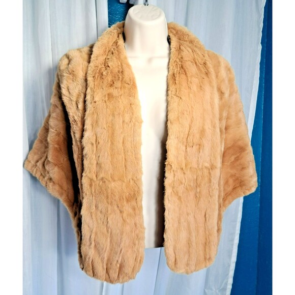 Vintage Stripling's Real Fur Shawl Stole Wrap Carmel Tan Brown Monogrammed - Picture 1 of 17